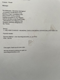 Telegram of Condolence sent to King Charles III on the death of his mother Queen Elizabeth II